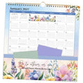 2027 floral wall calendar with monthly grid, spiral binding and hanging loop