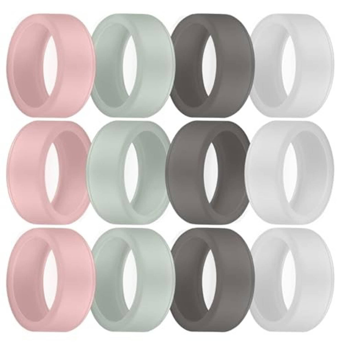 Set of silicone ring protector covers in light pink, mint, charcoal, and white