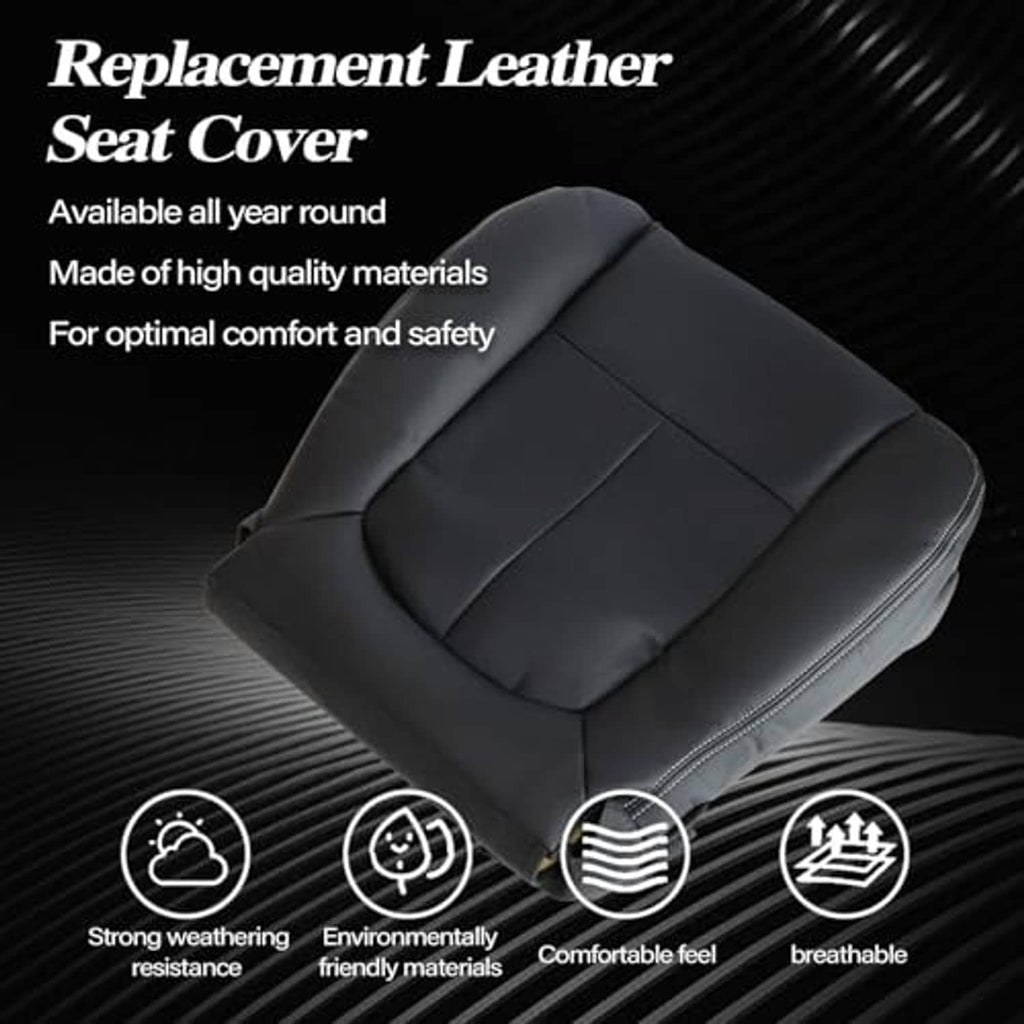 Black leather seat cover replacement with center seam and padded panel design