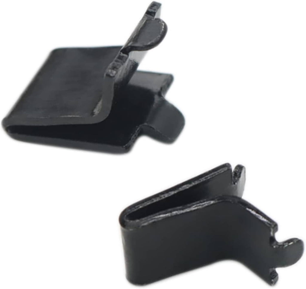 Black shelf bracket clips showing open channel with side locking tab