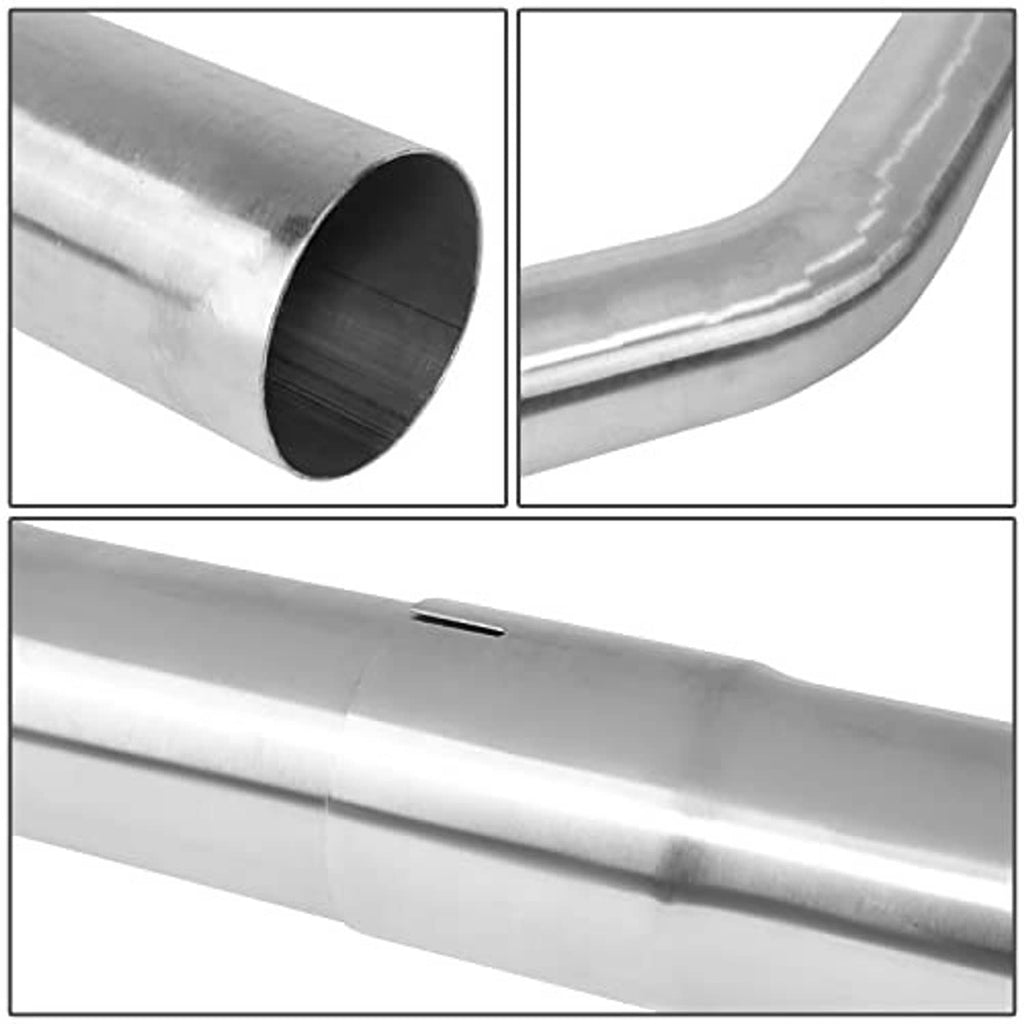 Stainless steel exhaust tubing close-up with smooth brushed finish and curved bend sections