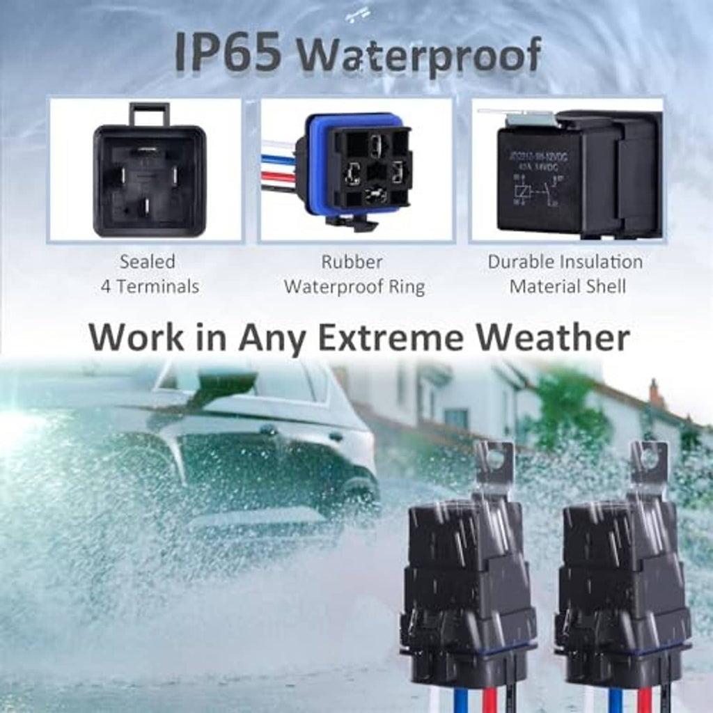 IP65 waterproof 4-pin relay harness with sealed terminals, rubber waterproof ring, durable shell