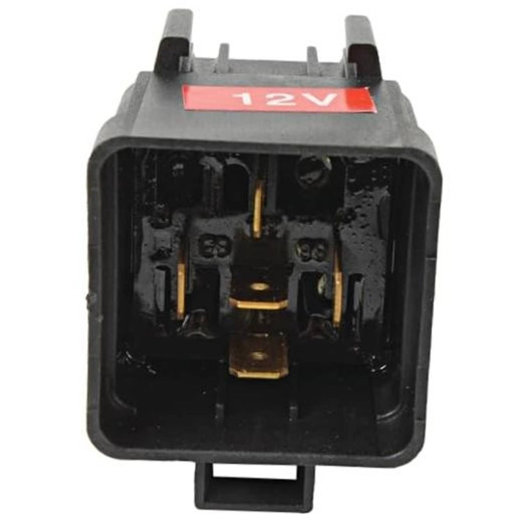 12V power tilt trim relay, black housing with red label and visible electrical contacts