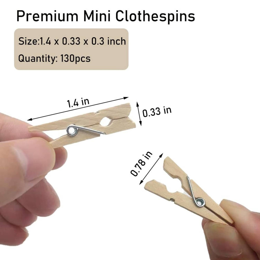 Wooden mini clothes pin with metal spring clip, size 1.4 in