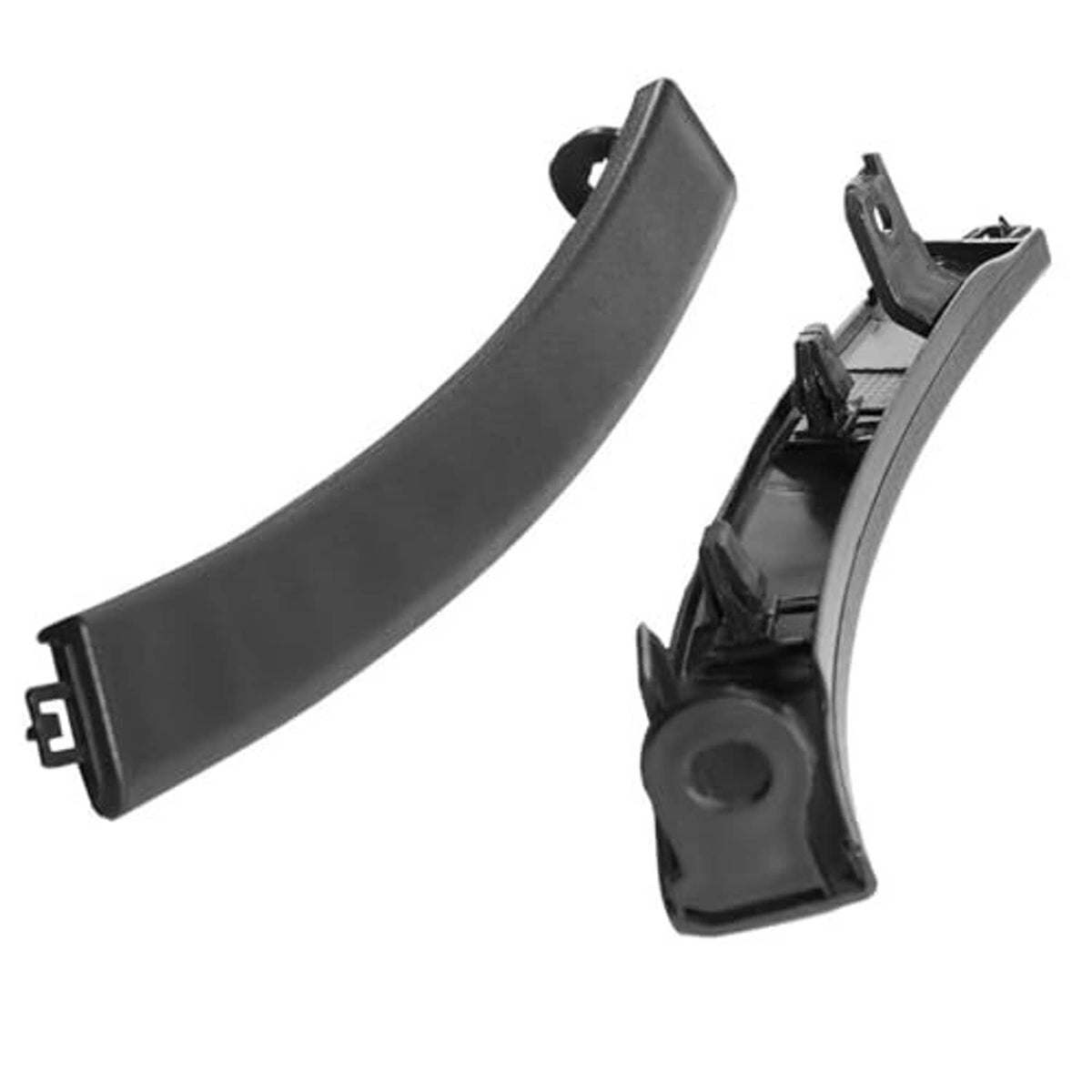 Black wheel fender molding trim filler piece with bracket tabs and mounting hole