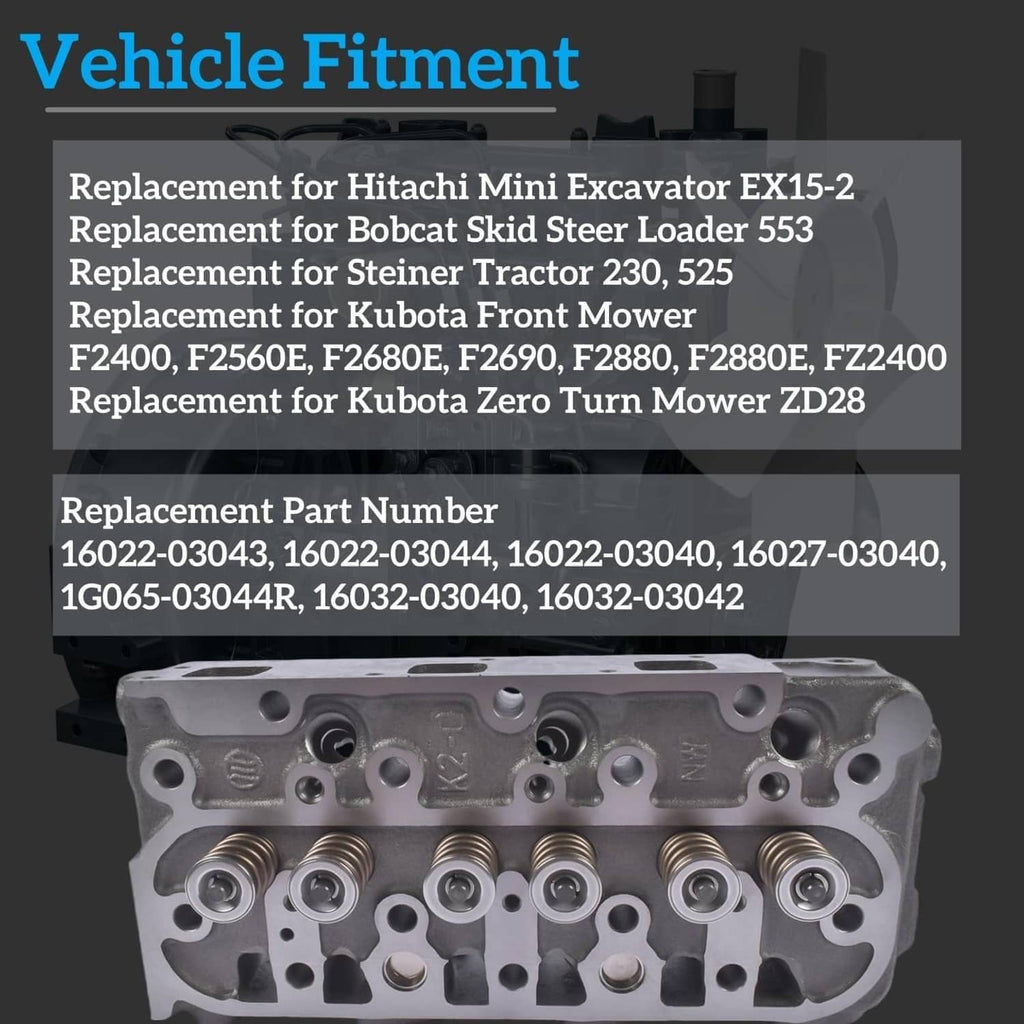 Cylinder head with valve springs and multiple cylinder bores, shown with gasket kit parts