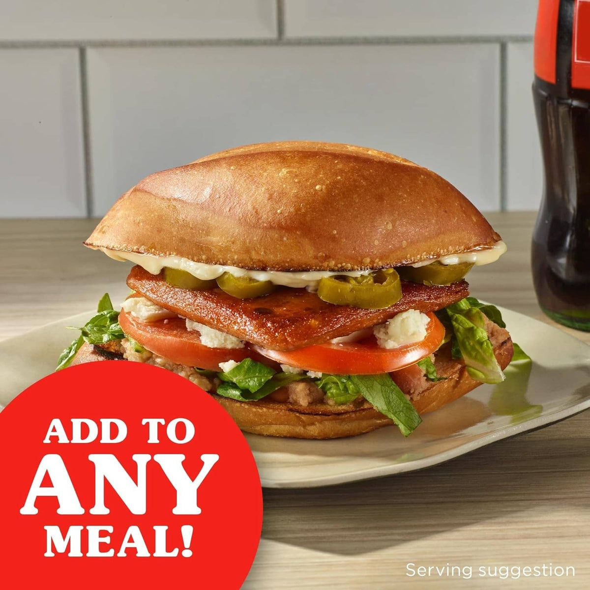 Hot & Spicy SPAM sandwich with add to any meal serving suggestion