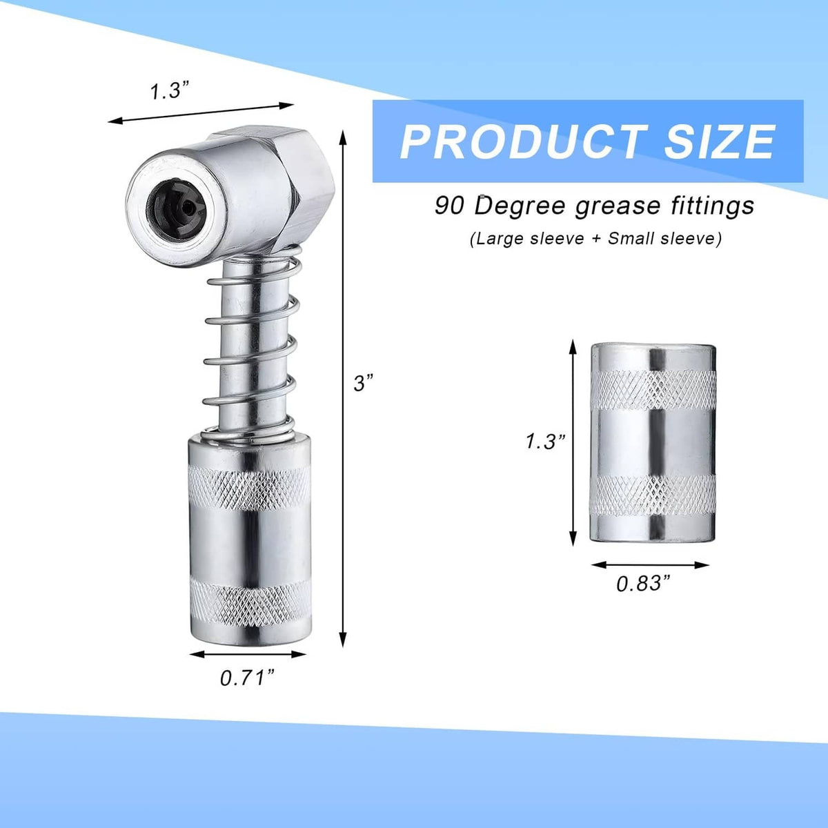 Wevdn 90-degree grease coupler adapter, steel with large and small sleeve ends