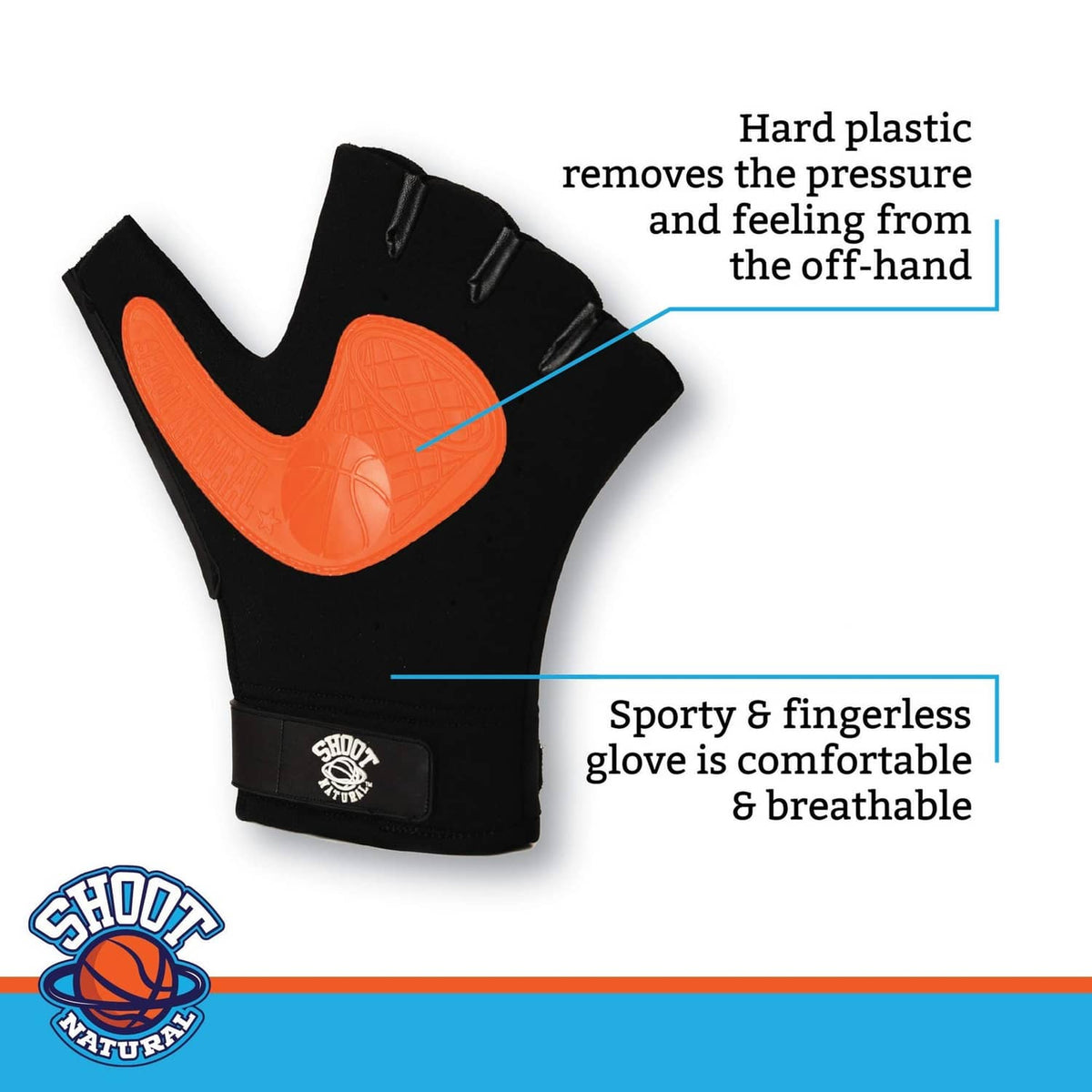 Pair of black fingerless shooting gloves with orange palm support
