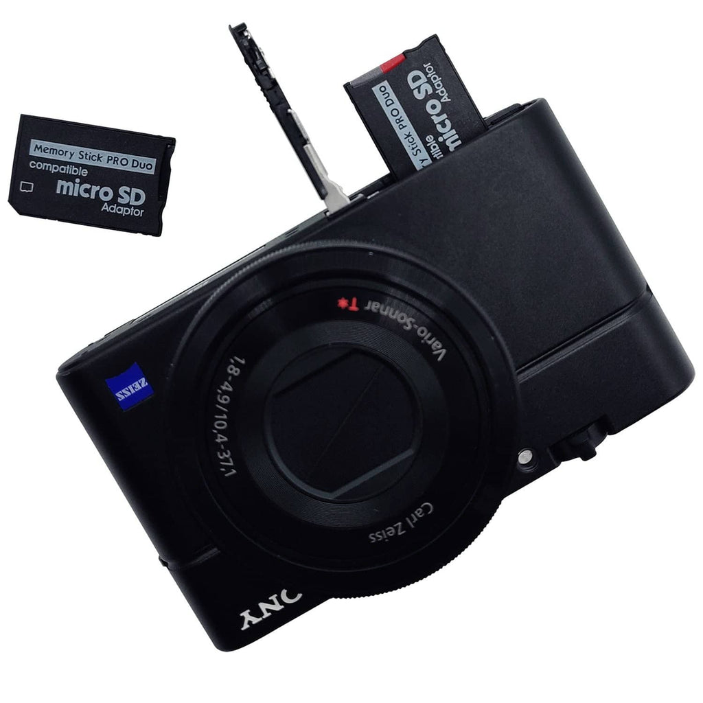 MicroSD to Memory Stick PRO Duo adapter and microSD card shown with a PSP handheld.