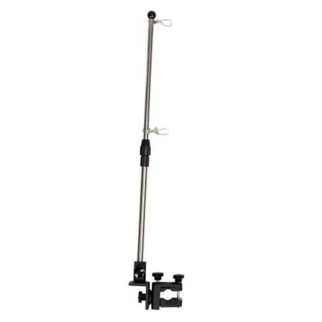 Stainless steel boat flag pole kit with mounting base and swivel pole clips