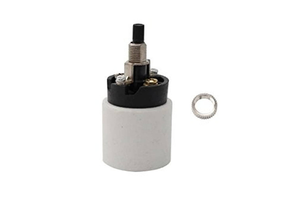 Porcelain ceramic lamp socket rotary switch: white body, black base, metal screw terminals