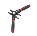 Dual-material lineman’s pliers with wire stripping jaws; black handle with orange accents.