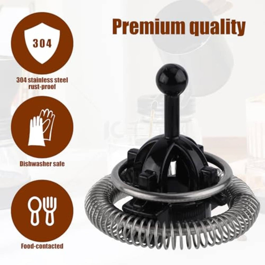 Black milk frother replacement whisk with silver coiled spring and central post