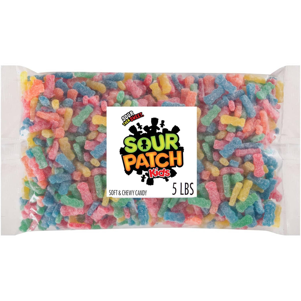 SOUR PATCH KIDS assorted sour gummy candy in bulk bag, colorful chewy pieces inside
