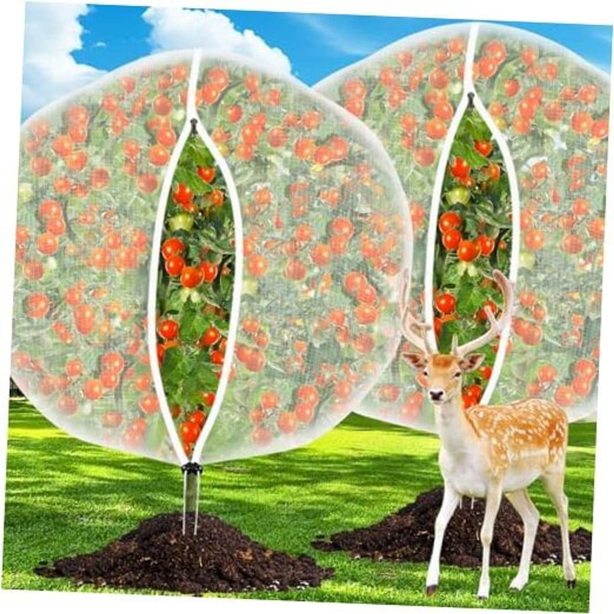Fruit tree netting cover, white PE mesh dome with zipper opening and drawcord edge