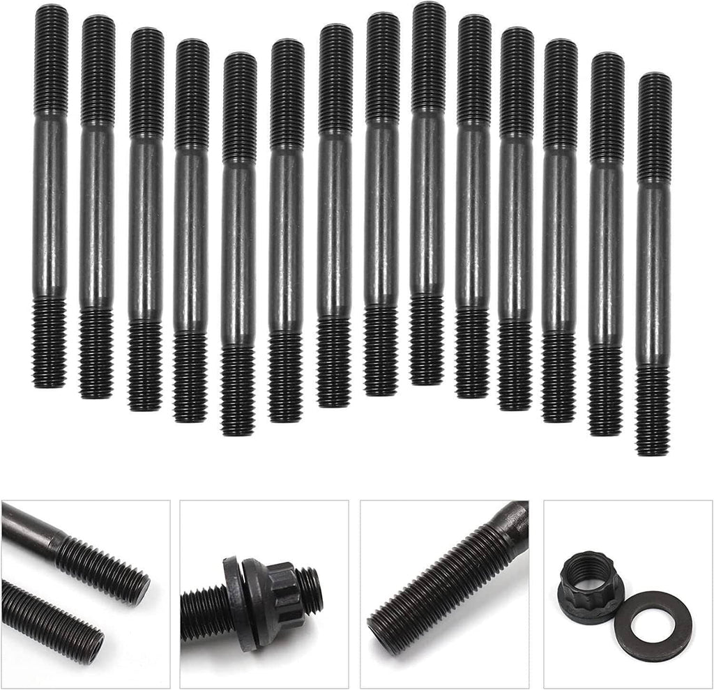 Set of black cylinder head studs with threaded shanks and polished tips