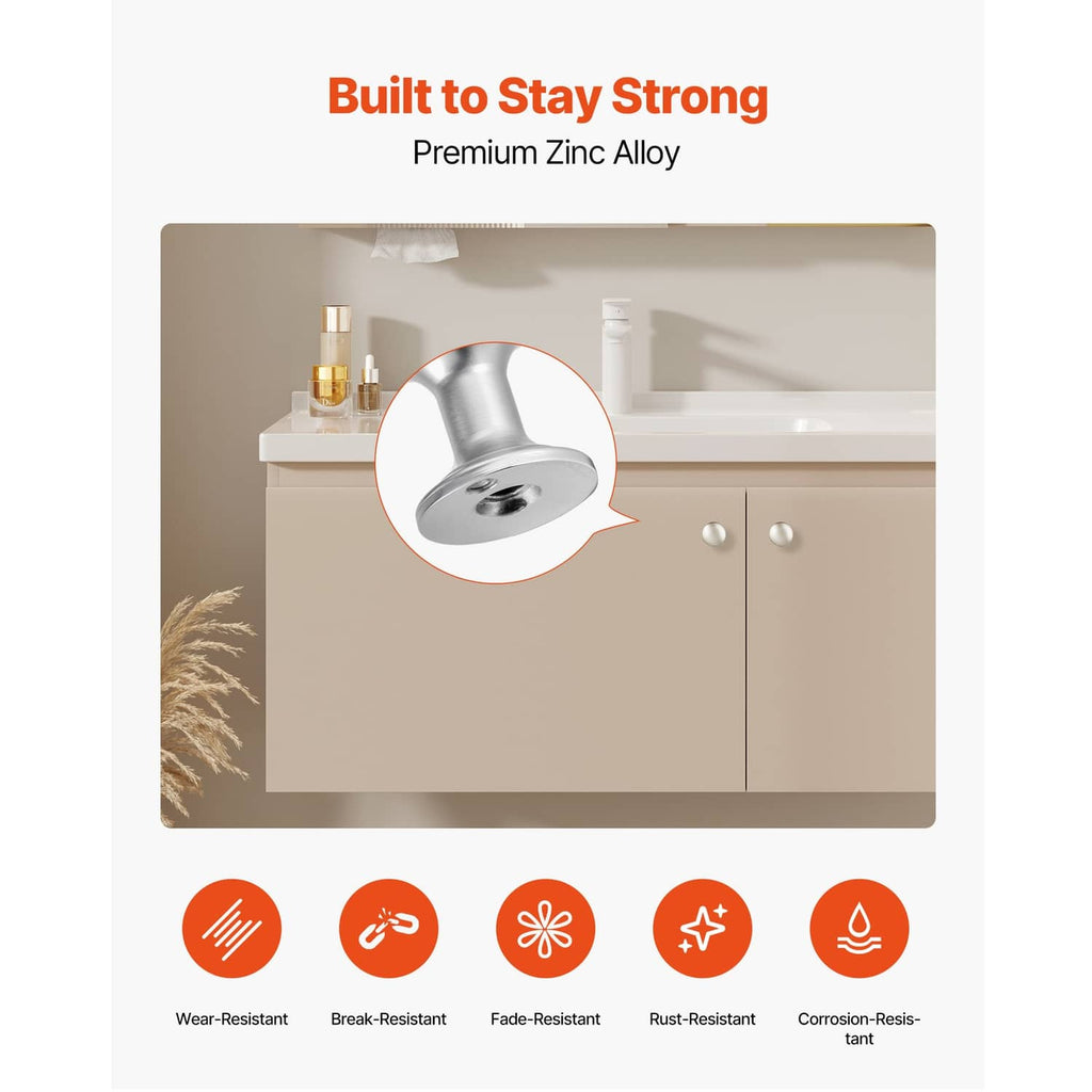 Mushroom cabinet knob close-up with brushed zinc alloy oval top and short pedestal base
