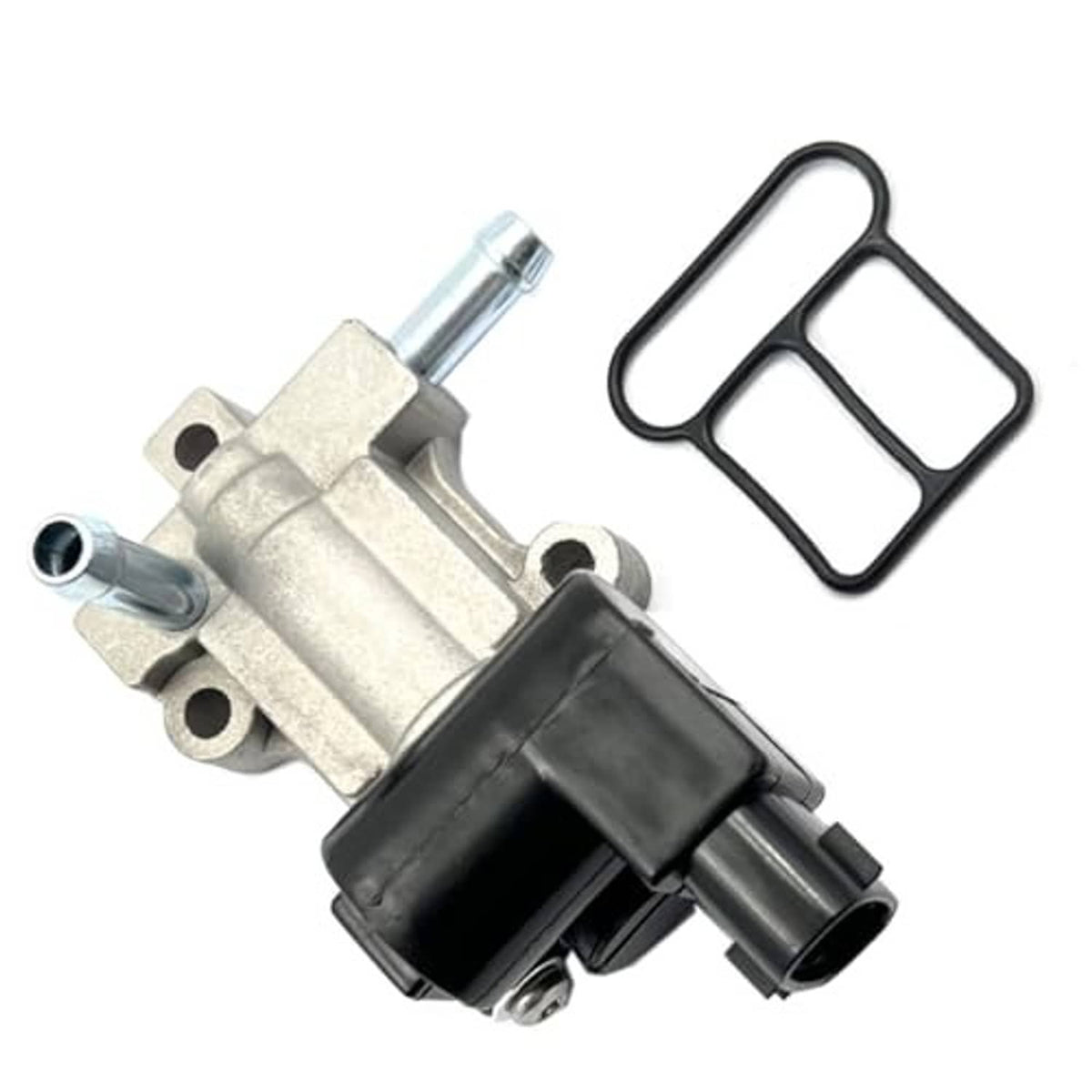 Idle air control (IAC) valve motor with black electrical connector and two rubber gaskets