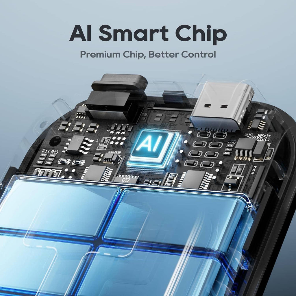 Hand warmer control circuit board with blue AI chip module and connectors