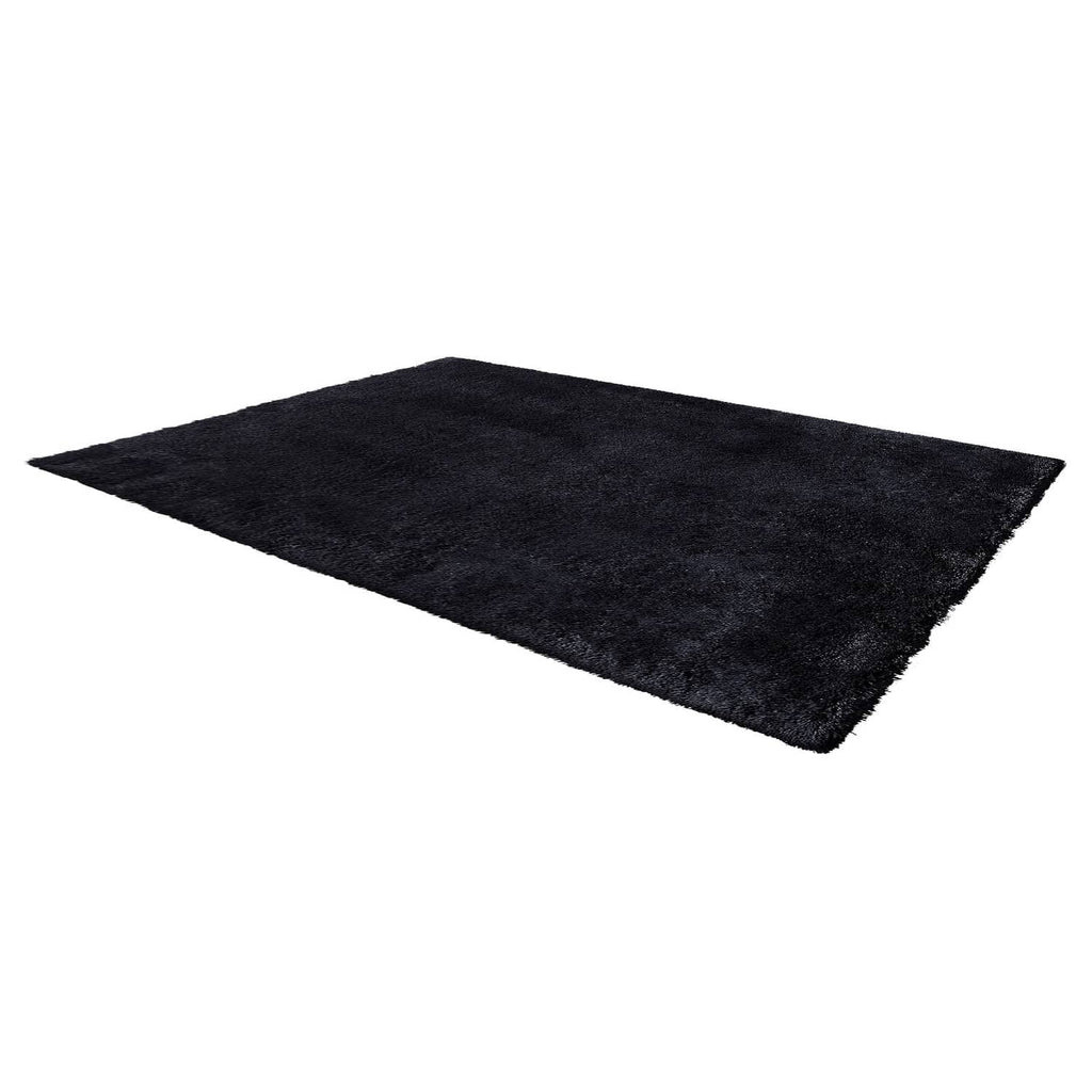 8x10 ft plush indoor area rug, black rectangular with dense shag pile