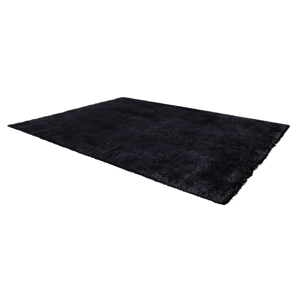 8x10 ft plush indoor area rug, black rectangular with dense shag pile