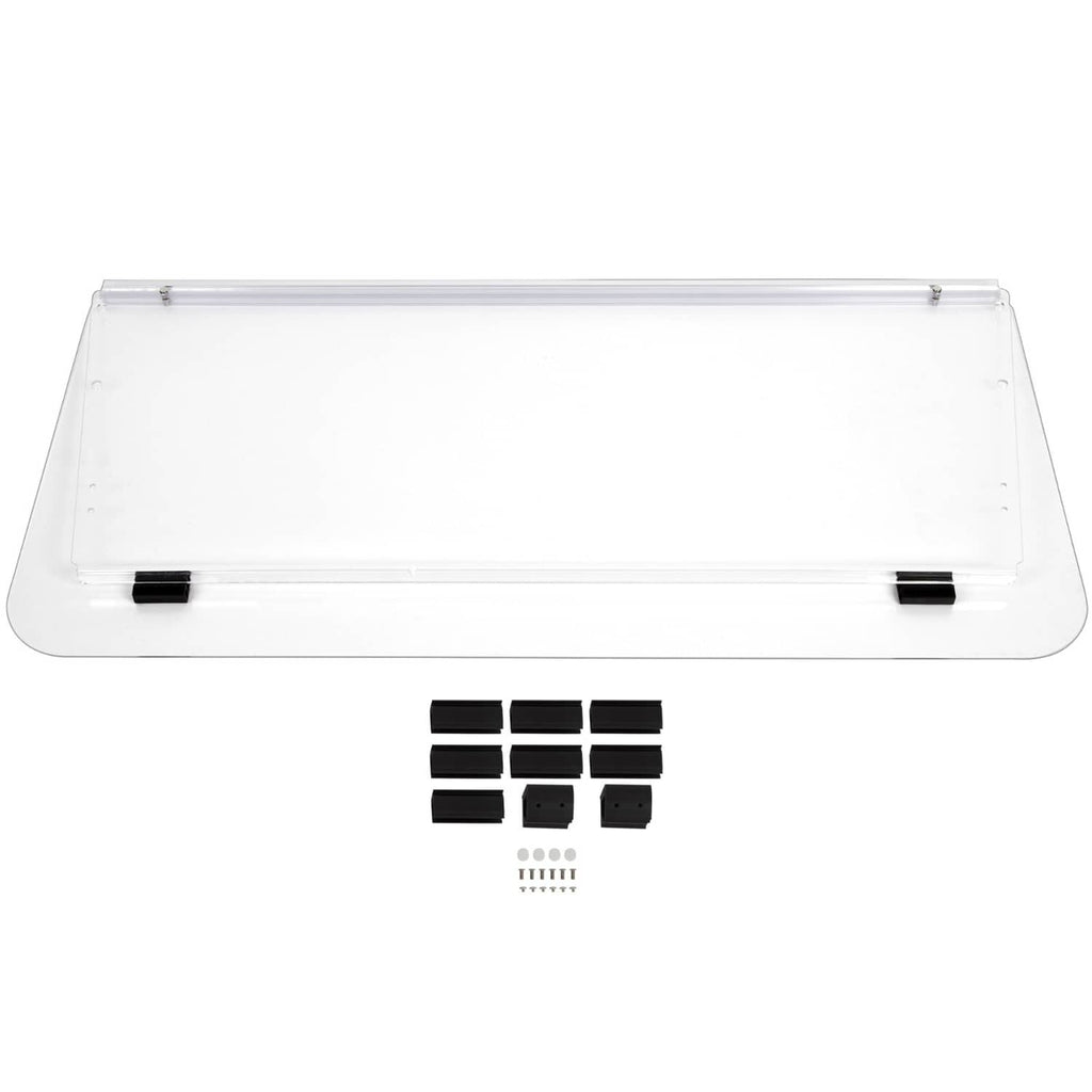 Clear polycarbonate windshield panel with included black brackets and hardware