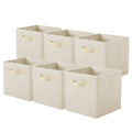 Beige foldable fabric storage cubes set of 6 with front pull handles