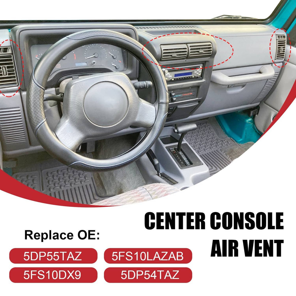 Black center console air vent grille with horizontal louvers and small central knob.