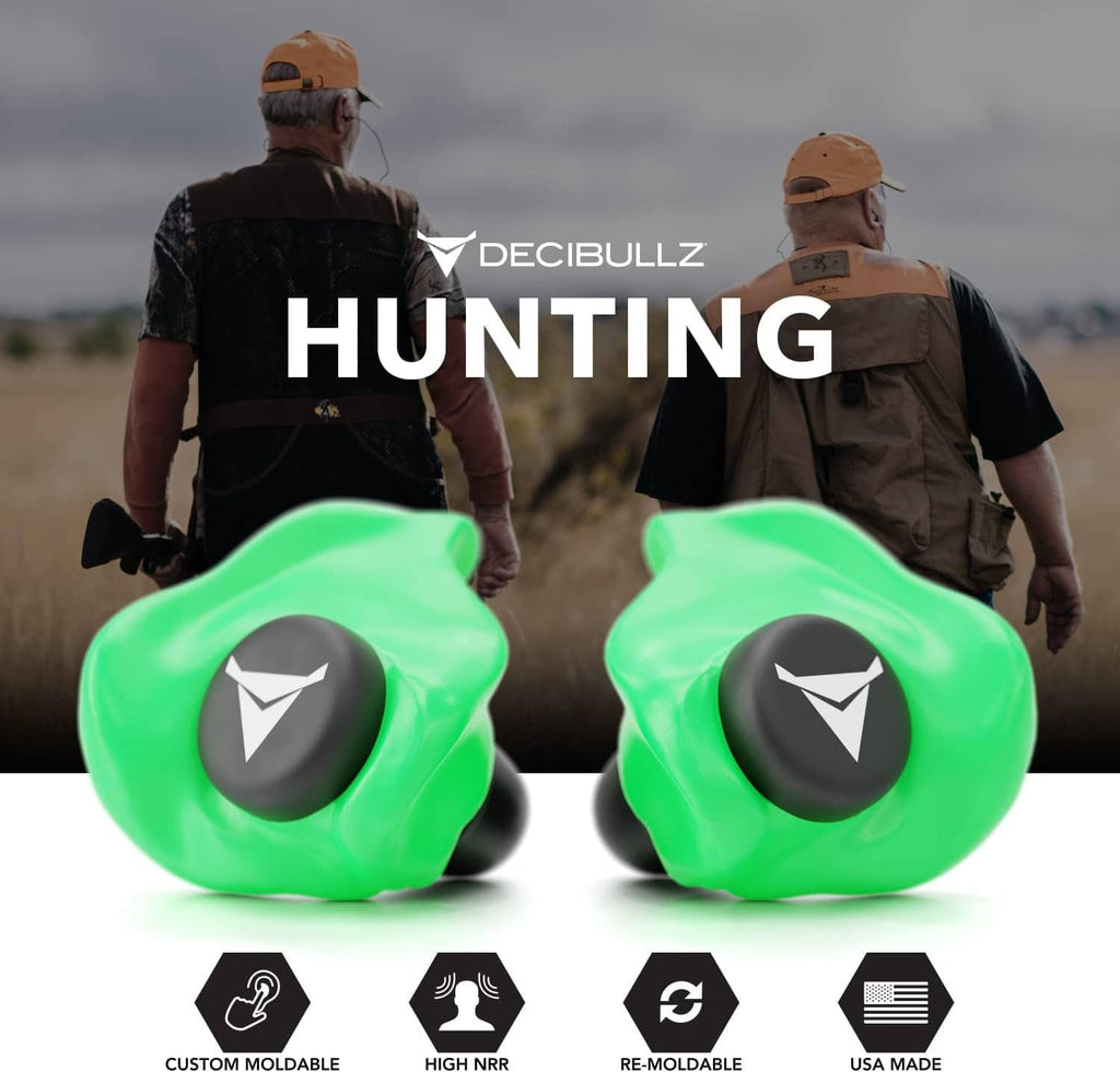 Pair of green earplugs with black case icons shown in a set