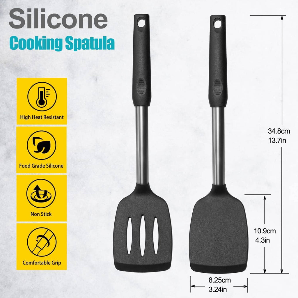 Black silicone spatulas with stainless handles, nonstick blade and comfortable grip