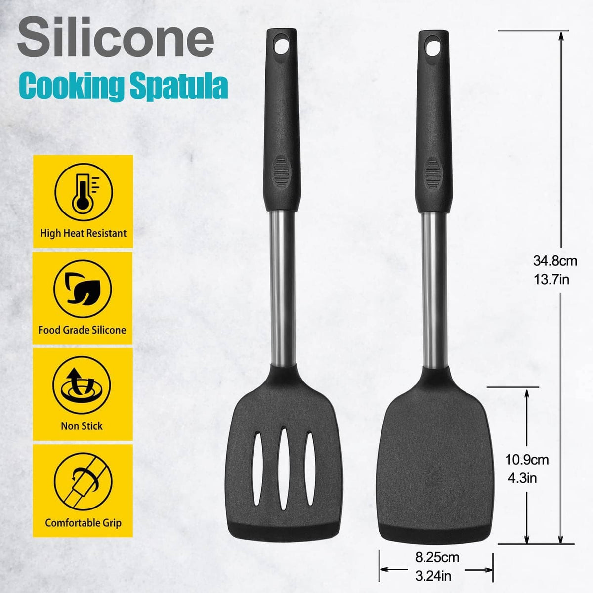 Black silicone spatulas with stainless handles, nonstick blade and comfortable grip