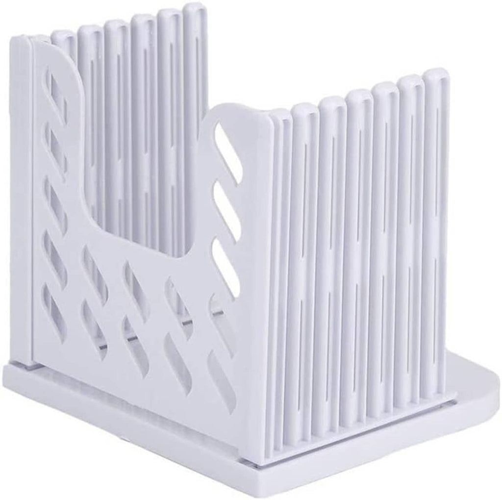 White plastic adjustable bread slicing guide with upright slotted rails