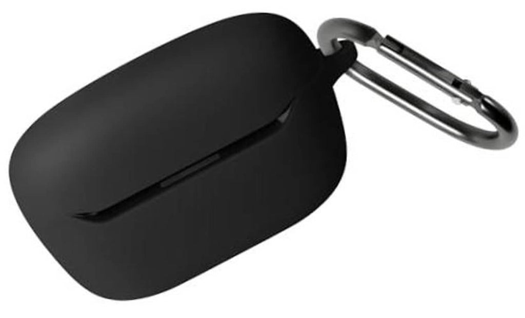 Black silicone earbud case with carabiner loop