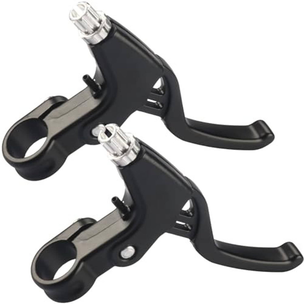 Black V-brake brake lever set with silver cable adjusters, dual lever design.