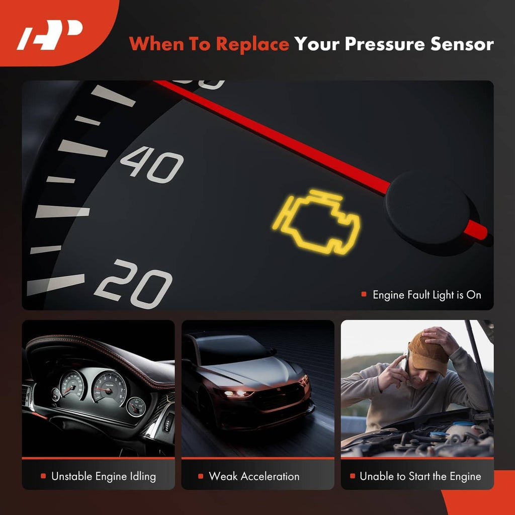 Engine oil pressure sender switch with engine fault light on dashboard graphic