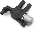 Engine heater control valve solenoid with black hoses and silver metal body