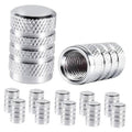 Silver anodized tire valve stem caps, knurled metal covers with sealing ring, 10-pack