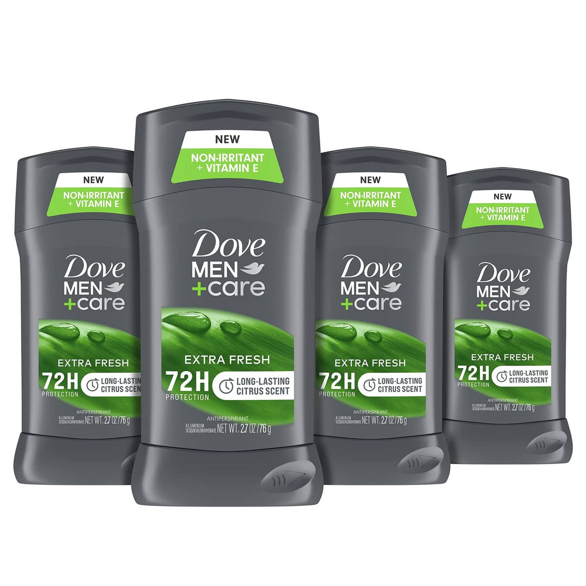 Men's antiperspirant deodorant stick, four-pack in dark gray with green scent label