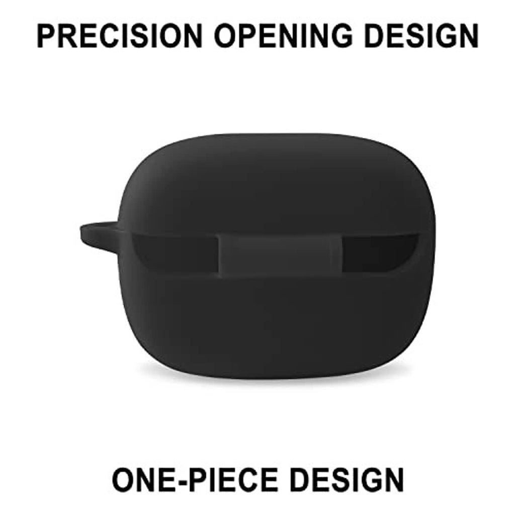 Black one-piece silicone earbud case with rear opening and side grip tabs