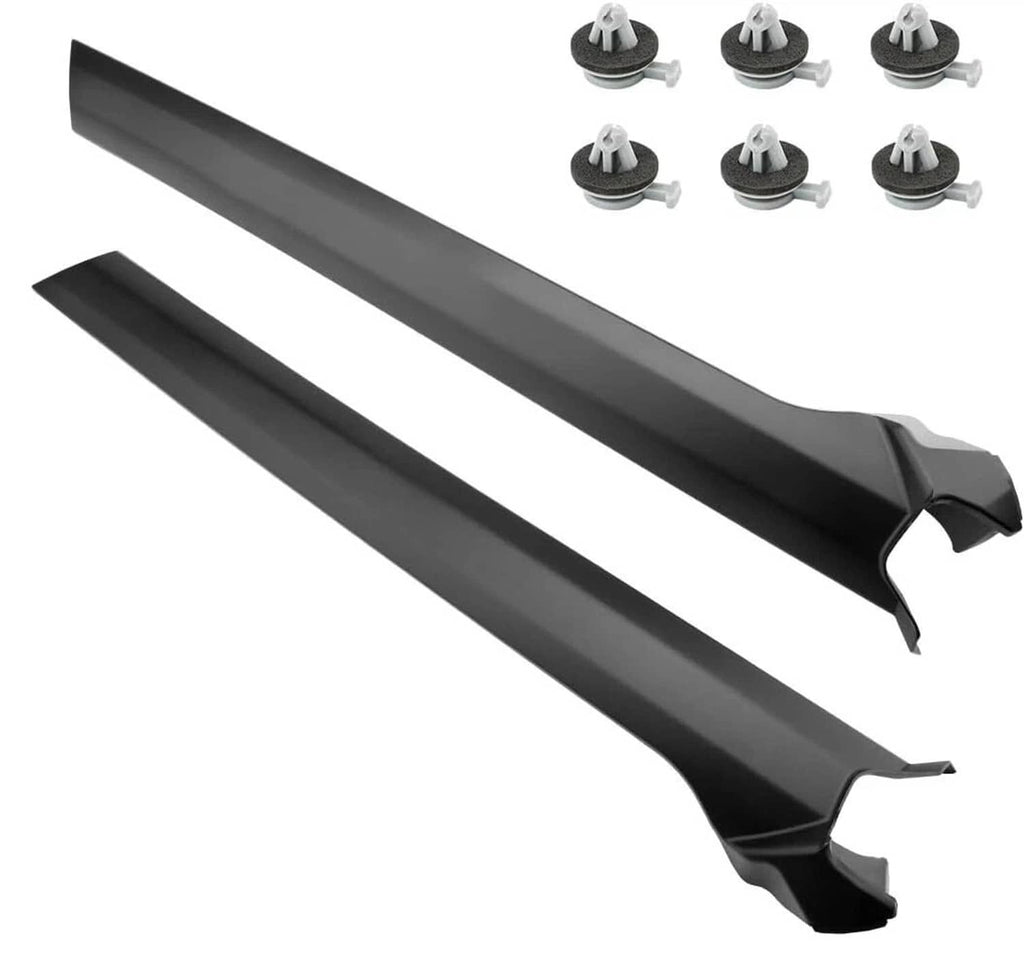 A-pillar trim molding, dark gray plastic, front right/left pieces with clips