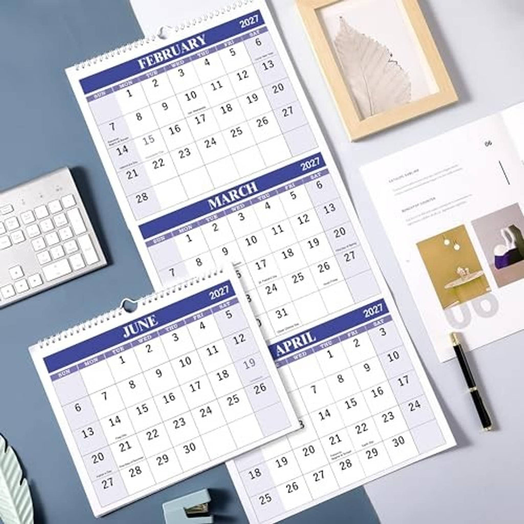 3-month wall calendar shown flat with January, February, March, April, May, and June 2027 panels