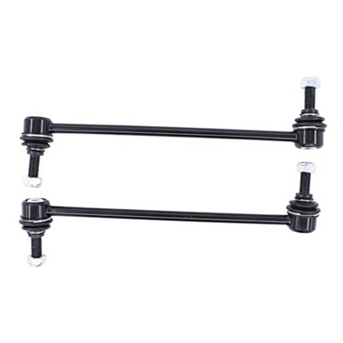 Front sway bar link set with black steel bars and threaded end bolts