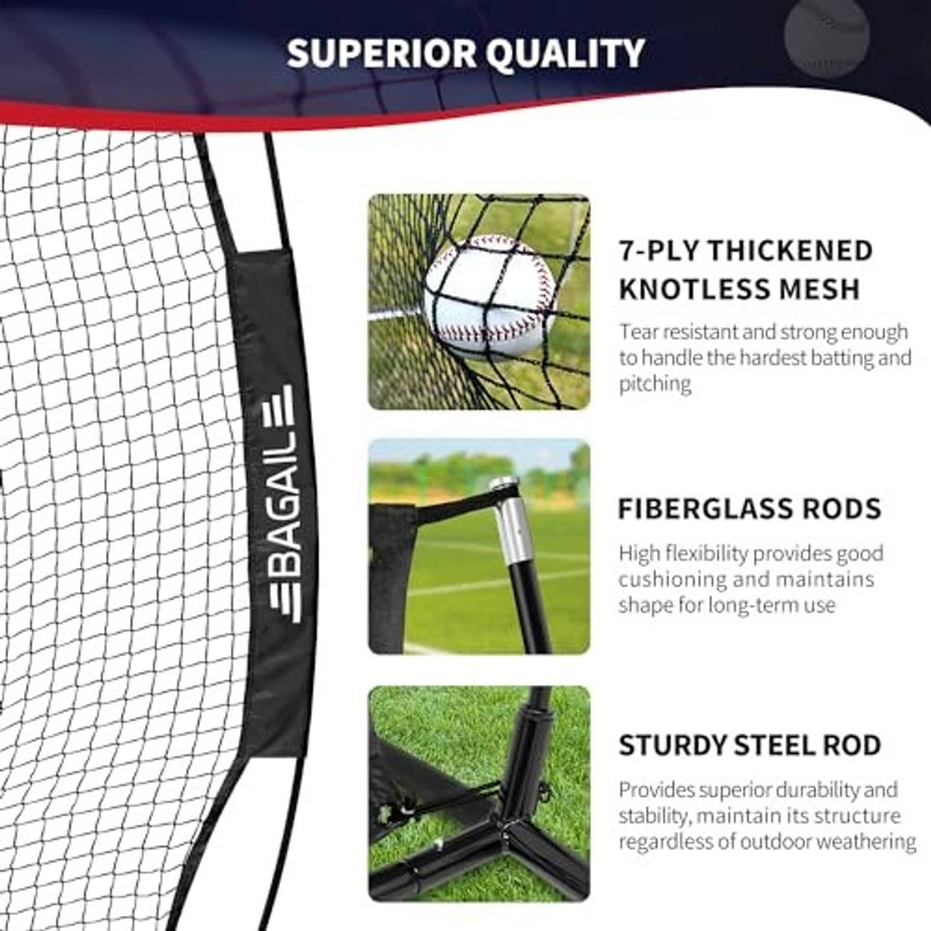 Black knotted mesh training net panel with BAGAIL label along the border
