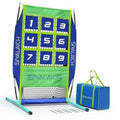 Portable baseball/softball target net with numbered blue-and-green grid and white netting