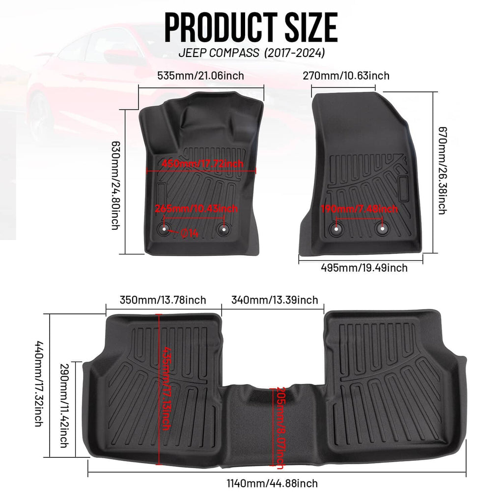 Black molded floor mat set with textured pattern and raised border around edges