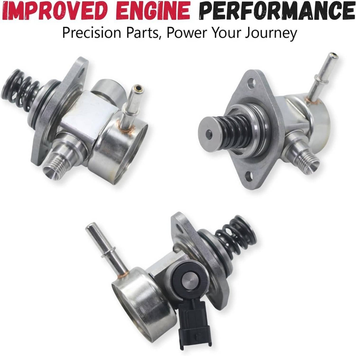 High pressure fuel pump with metal body, mounting flange, and attached spring