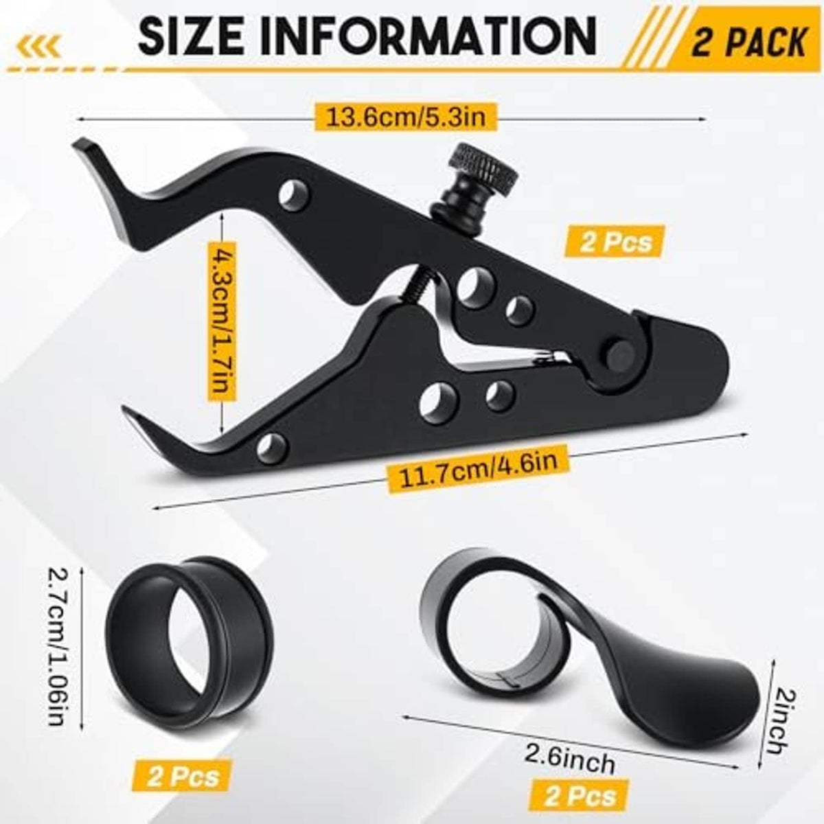 Black throttle lock and wrist grip sleeves, size diagram for 2 pack