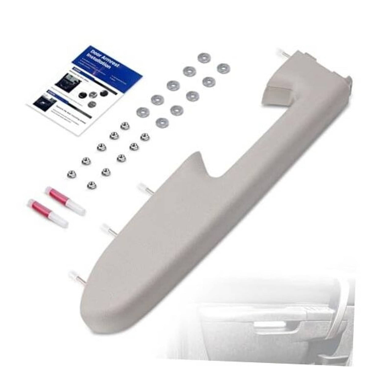 Front left gray door armrest repair kit with armrest piece and metal screws