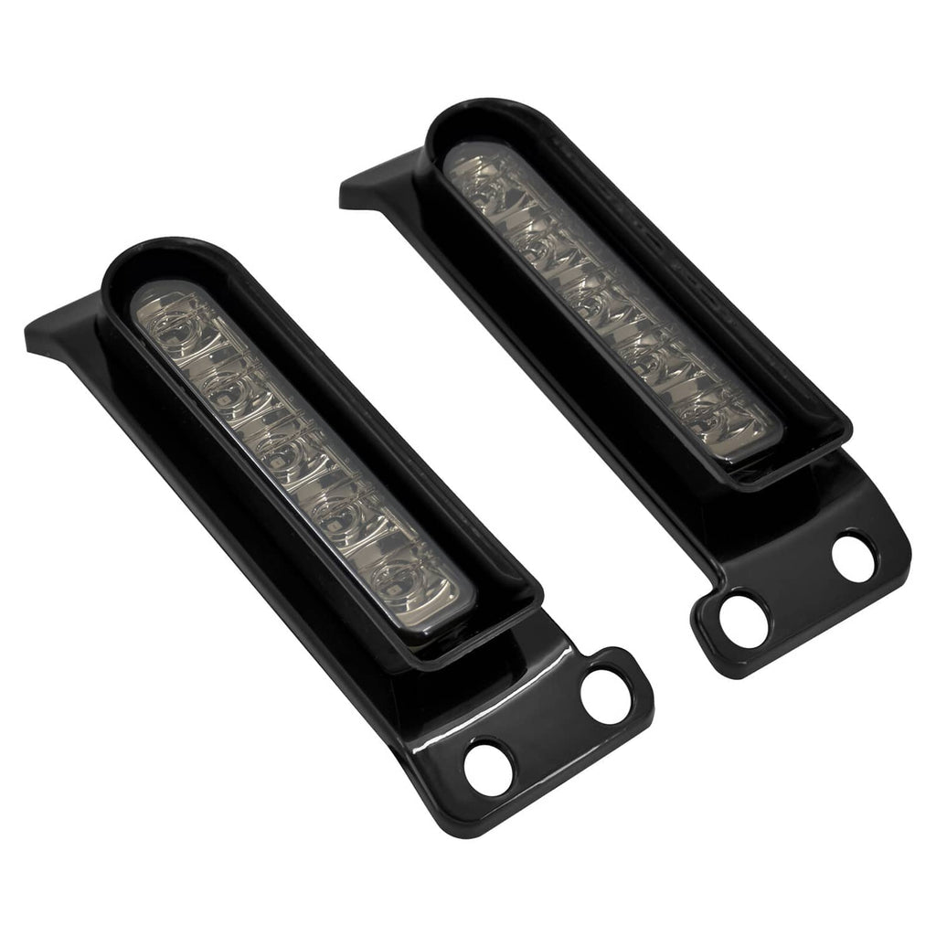 Overlapping diagonal angle of black LED light bars with clear lenses and mounting holes (pair).